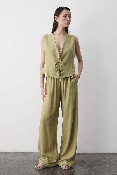 Laluvia 8486 Khaki 100% Cotton Three Lace Vest Pants and Muslim Suit