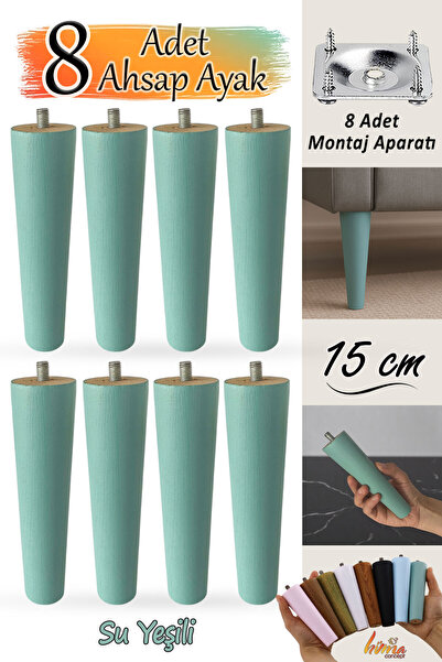 GLASWEN 8 komada drvenih nogu 15 cm vodeno zelene boje sa M8 vijcima i montaž...