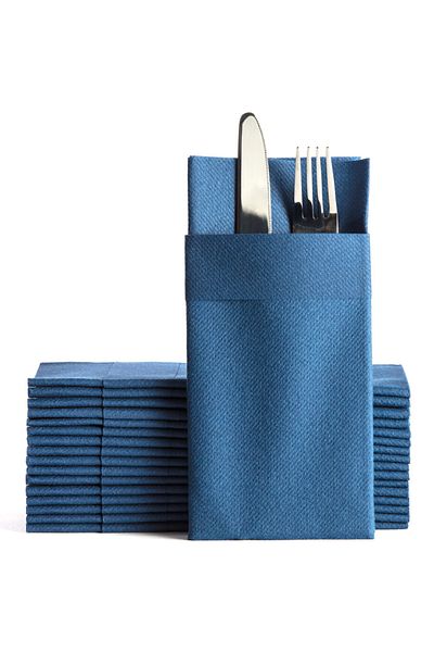NapkinStore 50 Pieces Airlaid (Navy Blue) Fabric Textured Pocket Napkins 40*40 1/8 Fold