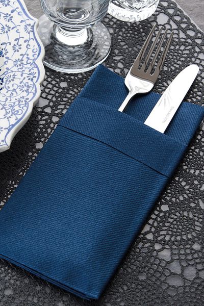 NapkinStore 50 Pieces Airlaid (Navy Blue) Fabric Textured Pocket Napkins 40*40 1/8 Fold