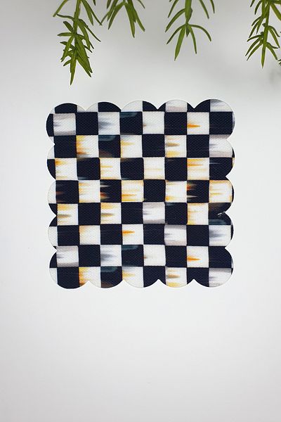 DECO Antique Checkerboard Patterned Digital Printed Laser Cut Cocktail Napkin