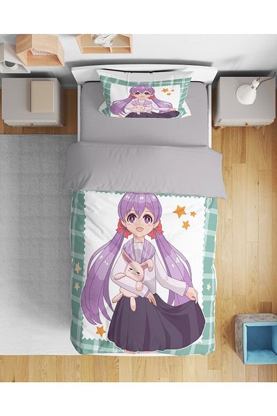 Erays Home Χαριτωμένο σετ κρεβατιού Anime Girl 3d Single Teen Girl