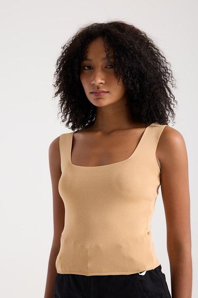 İLKCET MODA Γυναικείο πλεκτό αμάνικο Crop με τετράγωνο λαιμό