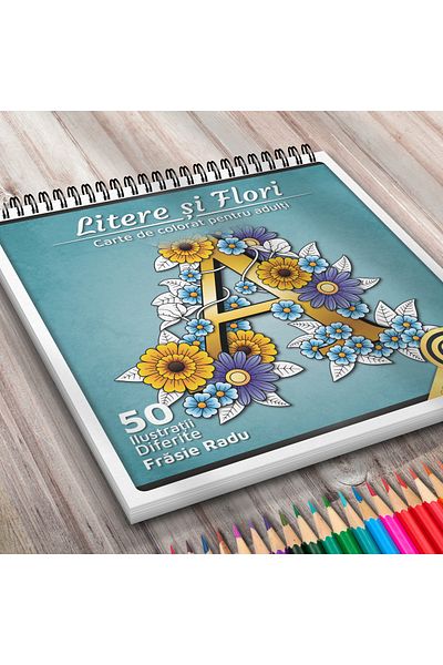 OEM Adult Coloring Book, Letters and Flowers, 52 Antistress Illustrations for Relaxation