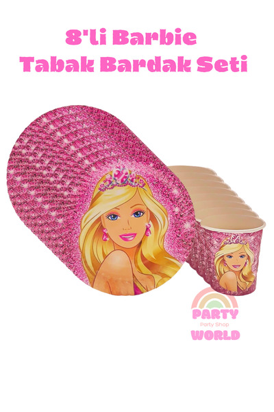 Barbie 🎀 8'li Barbie Temalı Tabak ve Bardak Seti