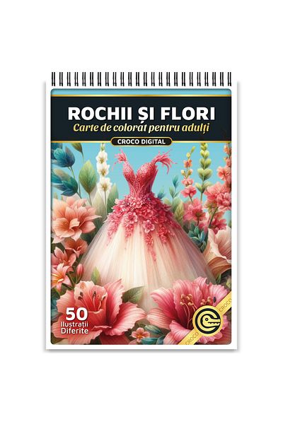 OEM Adult Coloring Book, Dresses and Flowers, 50 Antistress Illustrations for Relaxation