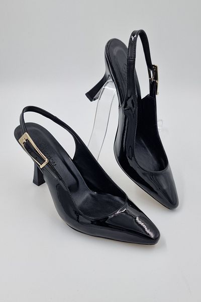 Odie Collection Women's Buckle Pointed Toe Patent Leather Heeled Evening Dress Stylish Shoes