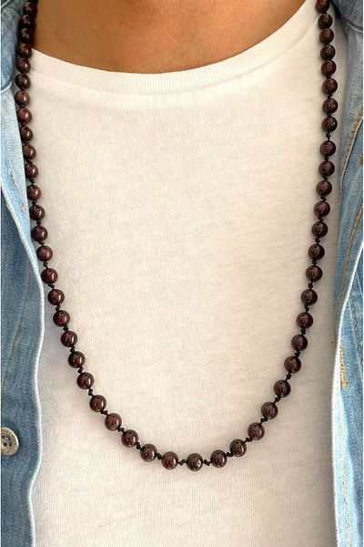 CRAZY TAKI TASARIM 7 mm Genuine Garnet-Lal Stone 70-80 cm Long Unisex Necklace