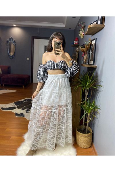 MODAGK Tulle Detailed Design Skirt-White