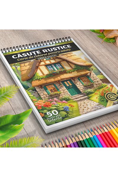OEM Adult Coloring Book, Rustic Cottages, 50 Antistress Illustrations for Relaxation