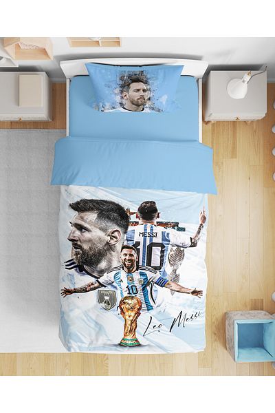 Erays Home Messi 3d Single Fără Cearșaf Copii Adolescenți Băieți Set Cuvertură