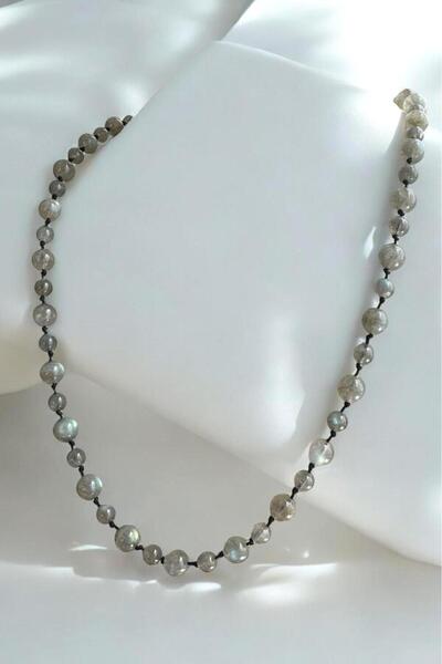 CRAZY TAKI TASARIM قلادة طويلة للجنسين من حجر اللابرادوريت الطبيعي مقاس 6 و8 ...