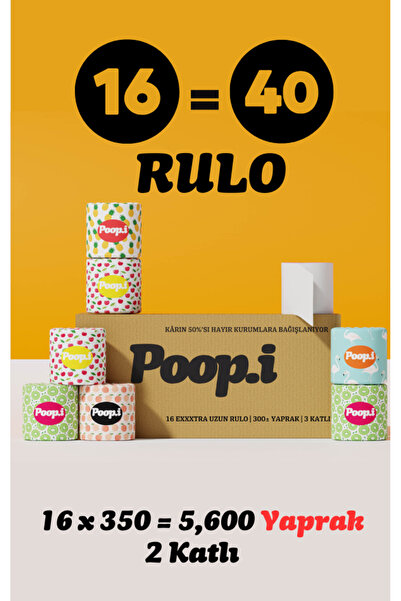 Poop.i Fruity Loop Edition Tuvalet Kağıdı 2 Katlı 16 Rulo 1=2.5 Extra Uzun Poopi