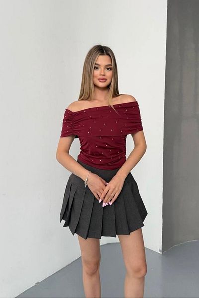 İLKCET MODA Crop cu guler Madonna din țesătură submersibilă