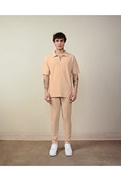 İLKCET MODA Ανδρικό μπλουζάκι με φερμουάρ Mink Ottoman oversized