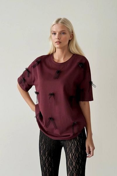 İLKCET MODA Tricou de damă oversize cu detaliu panglică