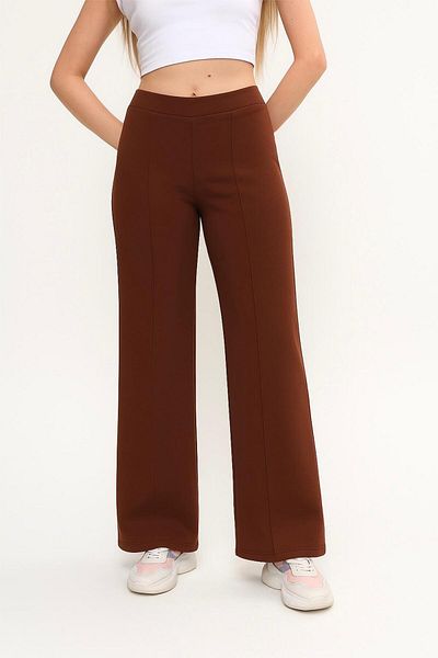 ASTRAC Modal Containing Women's High Waist Loose Wide Leg-Front Ribbed Grass Brown Pants (New)