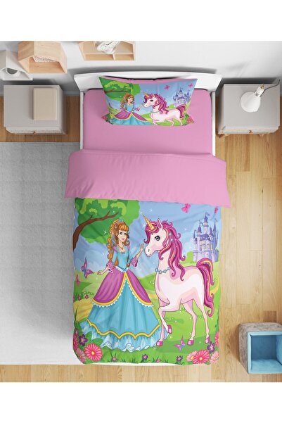 Erays Home Set de lenjerie de pat pentru fete 3D prințesă și unicorn
