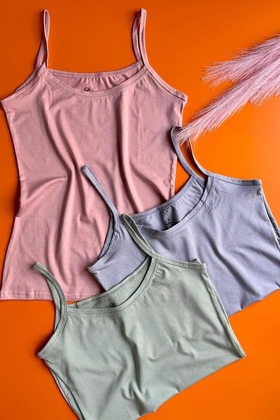Elosia Elytra 3'Lü Ç. Green, Light Blue, Pink Modal Fabric, Like No Top on You, Women's Tank Top with Suspenders 66E02