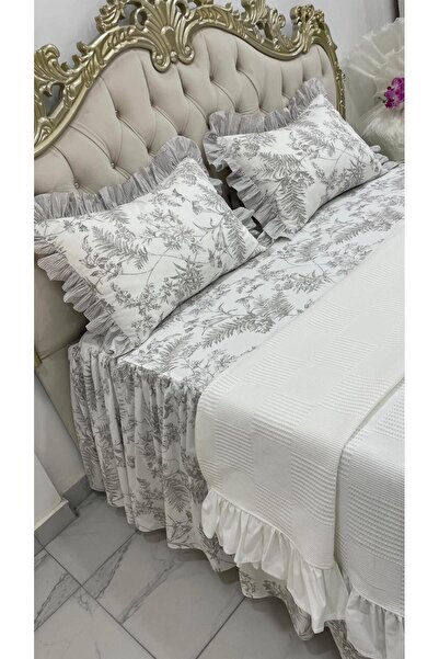 AHSEN TASARIM Double Rubberized Skirt Ruffle Sheet and Pique Set
