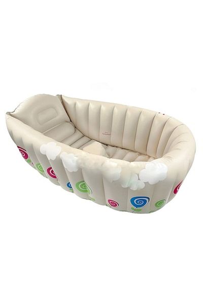 SunClub Inflatable Baby Pool/Bathtub, 2 in 1, White Flower Design, 91x61x29 cm