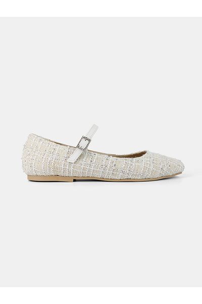 MAGGIO Cream Tweed Fabric Women's Ballerina Ballet Shoes Narrow Fit Take One Size Larger