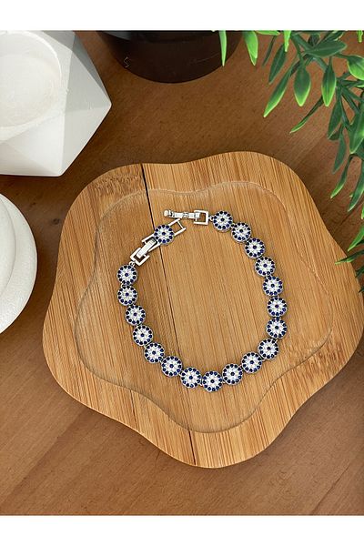 JELLY Women's Steel Round Zircon Stone Evil Eye Bead Detailed Vip Sparkling Bracelet