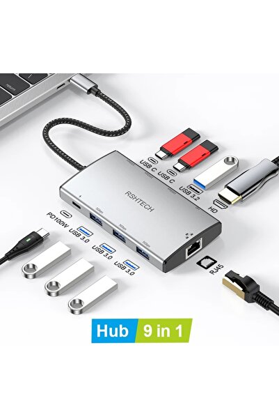 RSHTECH 4K Hdmı, 10 Gbps Usb A VE C, 3 Usb 5 Gbps, Pd 100w Şarj Gigabit Ether...