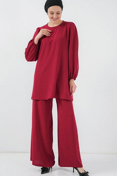 Aymood Set Pantaloni Tunica Ayrobin Partea de Sus 6712 - Roșu Claret