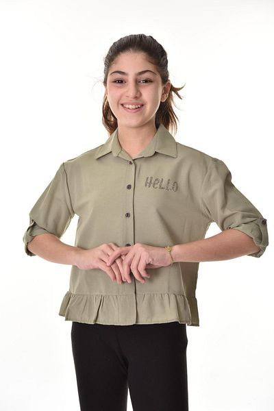 MODANINO Cămașă crop cu imprimeu cu piatră pentru fetiță, cu detaliu în talie, 6-15 ani 12254