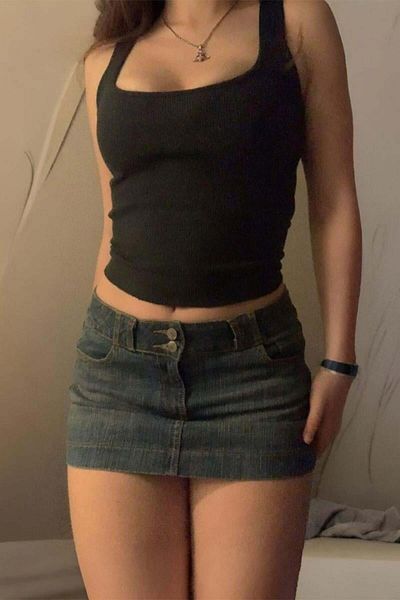 Karakedi Fusta mini denim albastră cu nasturi de bază