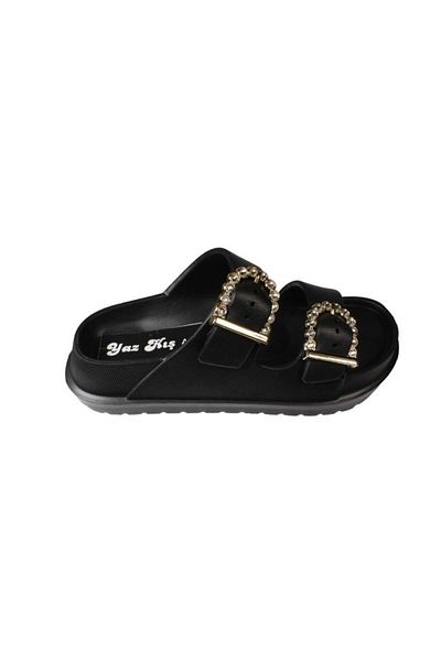 Yaz Kış Ayakkabı Yazkiş Women's White Black Beige Stone Buckle Double Striped Pvc Sea Pool Beach Garden Casual Slippers