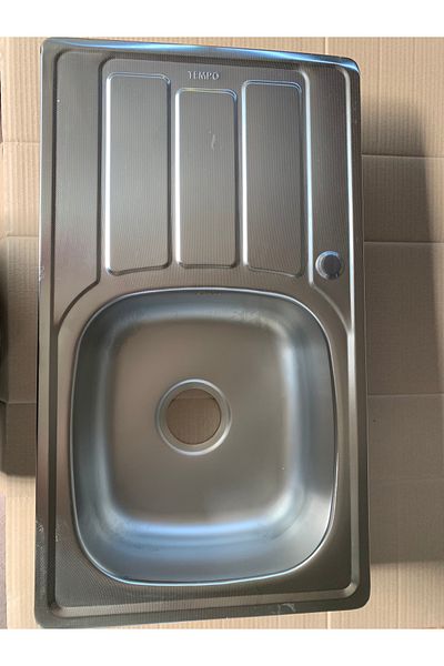 Italbox Anti-limescale stainless steel sink set for countertop plus swan mixer tap, 43.5x76 cm, right bowl