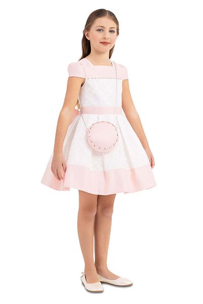 Pamina Elegant Dress, Pamina - with Matching Bag, Embossed Polka Dots, Pink, 33224 - 122 cm
