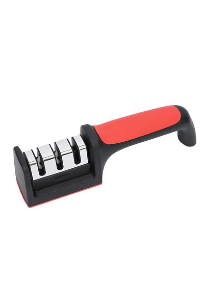 bzstore Set of 2 Knife Sharpener, with 3 positions, red/black, stainless steel and ABS, 21.5x5x6 cm