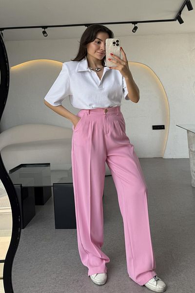 LİSAA BUTİK Premium Series Gold Button Detail Waist Elastic Palazzo