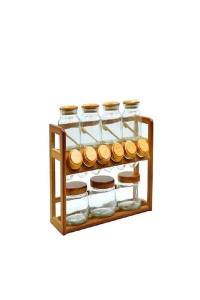 rexa Several Glass Jars with lids, often organized on a wooden rack