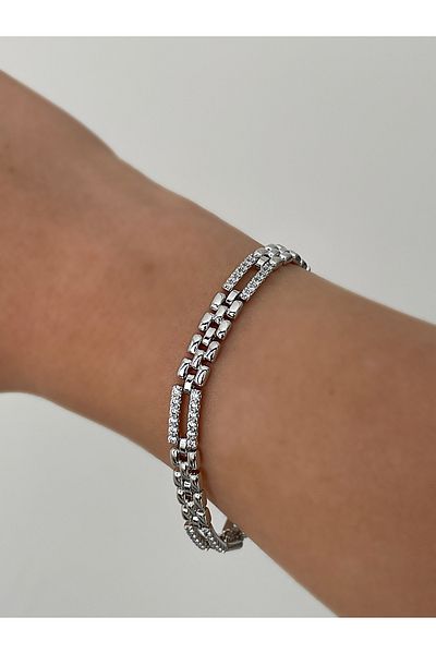 JELLY Women's Xuping Steel Silver Color Double Row Zircon Stone Cord Chain Model Sparkling Design Bracelet