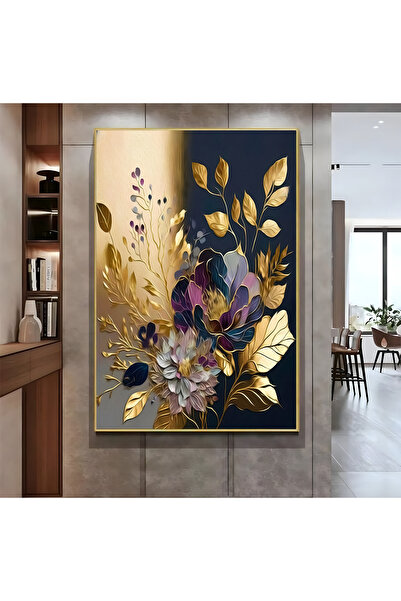 Harikabirev HARİKABİREV|GOLD MÜRDÜM ÇİÇEK MODELİ ( CKD-076 ) |ÇERÇEVELİ KANVAS TABLO CKDİKEY
