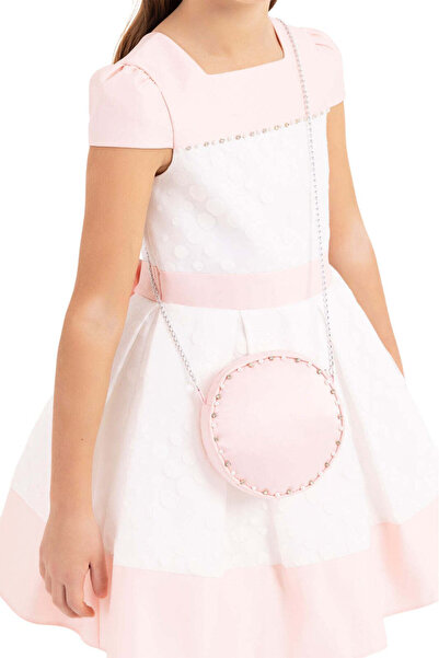 Pamina Elegant Dress, - with Matching Bag, Embossed Polka Dots, Pink, 33224 - 122 cm