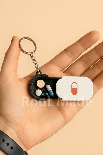 Root Made Keychain Medicine Box Daily Medicine Carry Box Tiny Keychain Vitamin Box