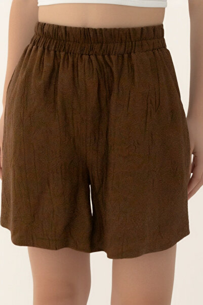 Vitrin Elastic Waist Crinkle Fabric Pocket Shorts