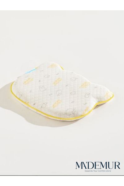 MA'DEMUR Visco Baby Pillow Flat Head Pillow Teddy Bear Pillow with Cotton Cover 24X21X3 cm