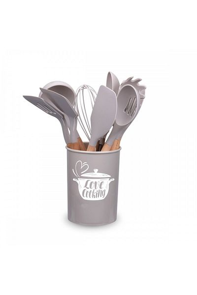 KRASINO Σετ σκευών κουζίνας Love cooking από Krasino, μπεζ, σιλικόνη, ξύλο, μέταλλο, 12 τεμάχια