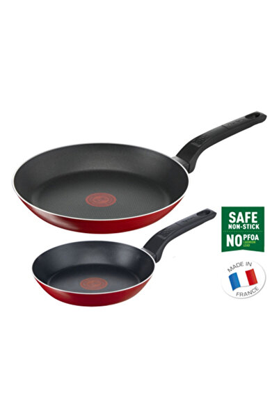 TEFAL Easy Clean Frypan Set | 2pcs 20cm & 26cm | Non-Stick | Red | Aluminium