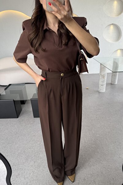 LİSAA BUTİK ПРЕМІУМ СЕРІЯ GOLD КНОПКА ДЕТАЛЬНОЮ ТА ЕЛАСТИЧНИМ ПОДОЛОМ PALAZZO