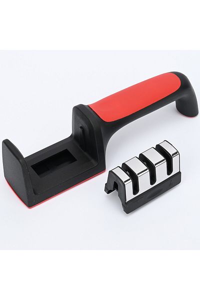 bzstore Set of 2 Knife Sharpener, with 3 positions, red/black, stainless steel and ABS, 21.5x5x6 cm