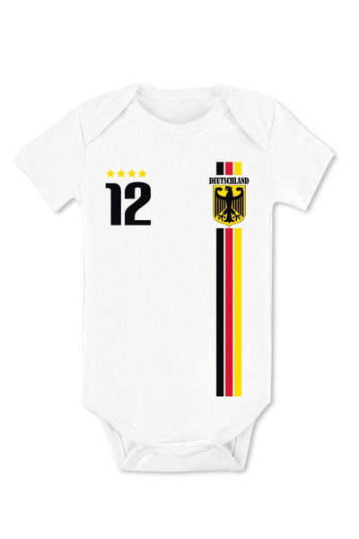 Besser Body alb cu maneca scurta pentru bebelusi din bumbac cu model cupa mondiala Germania, 9 luni, Besser