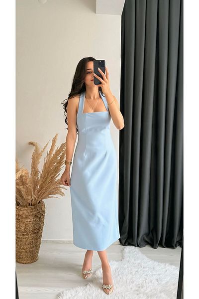 HARMONY GLOBAL Rochie midi albastru gheață cu detaliu de fantă – Fit Mold, Tok Double Fabric 146