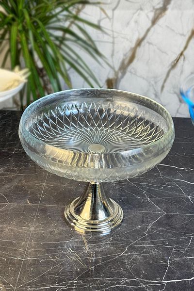 MAY HOME Silver Metal Leg Glass Presentation Plate & Tableware Presentation Plate